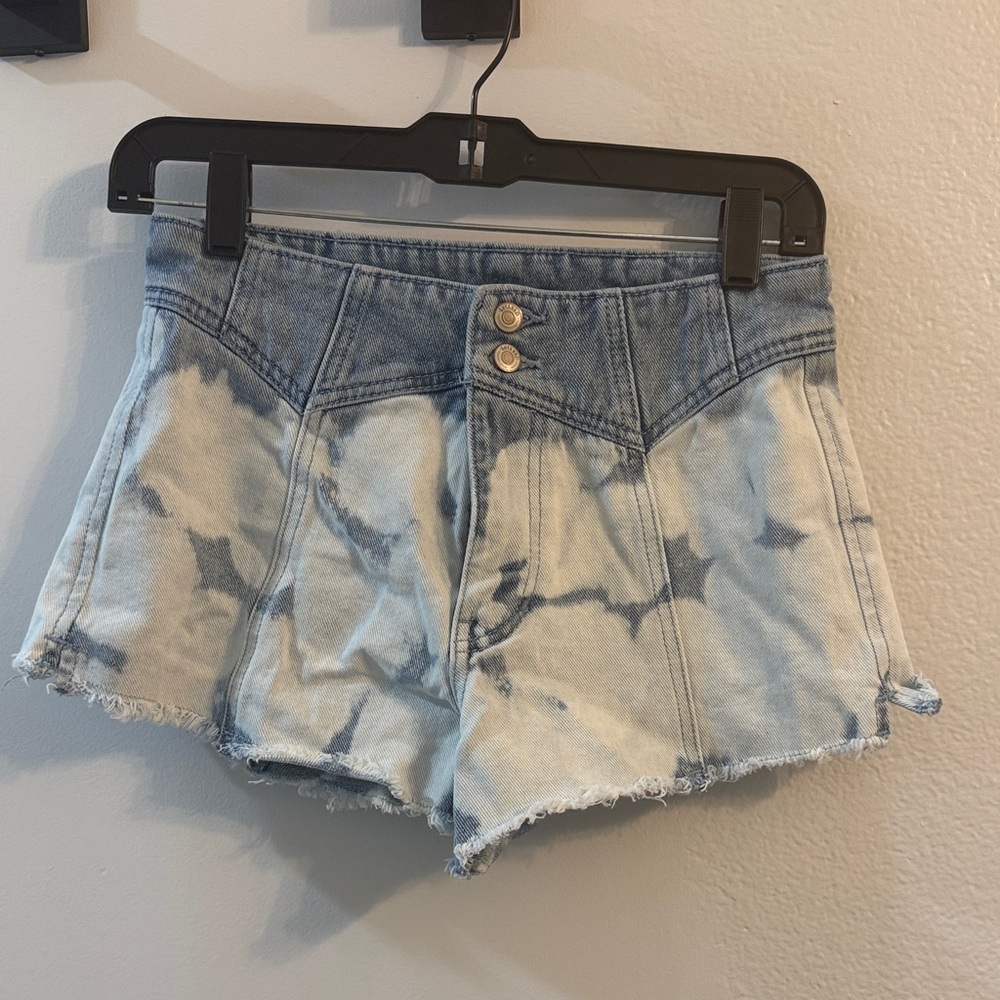 Shyanne Blue and White Tie-Dye Jean Shorts - Picture 2 of 4